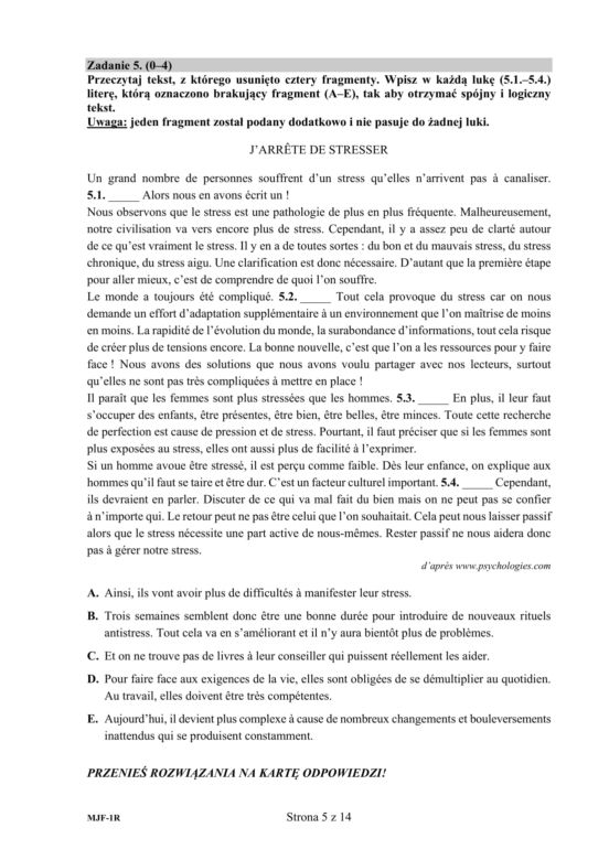 Matura 2020 AKUSZE CKE: j. francuski p. rozszerzony, 5