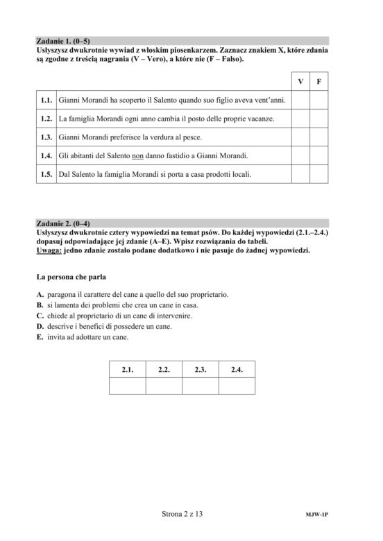 ARKUSZE CKE - Matura j. włoski - poziom podstawowy 2019