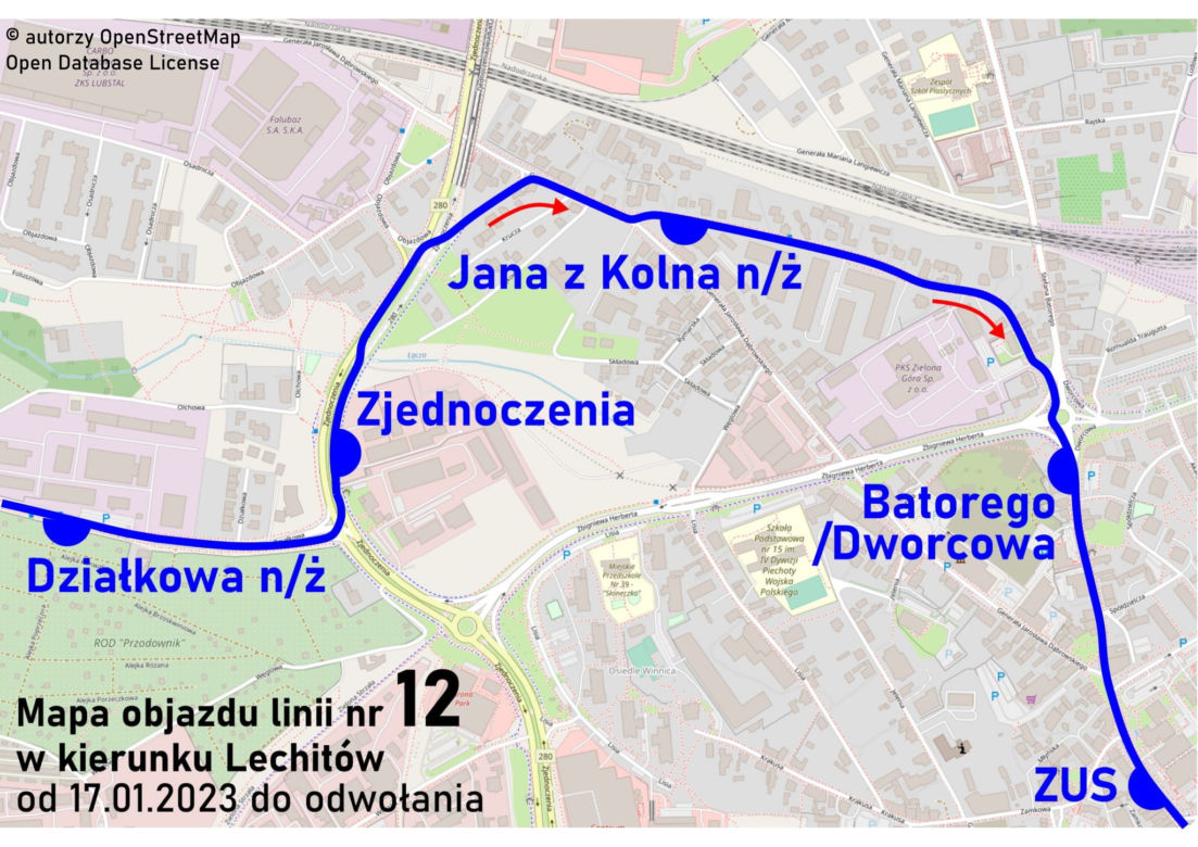 Zmiany w kursowaniu MZK w Zielonej Górze, styczeń 2023