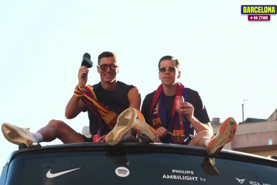Robert Lewandowski, Wojciech Szczęsny na fecie Barcelony