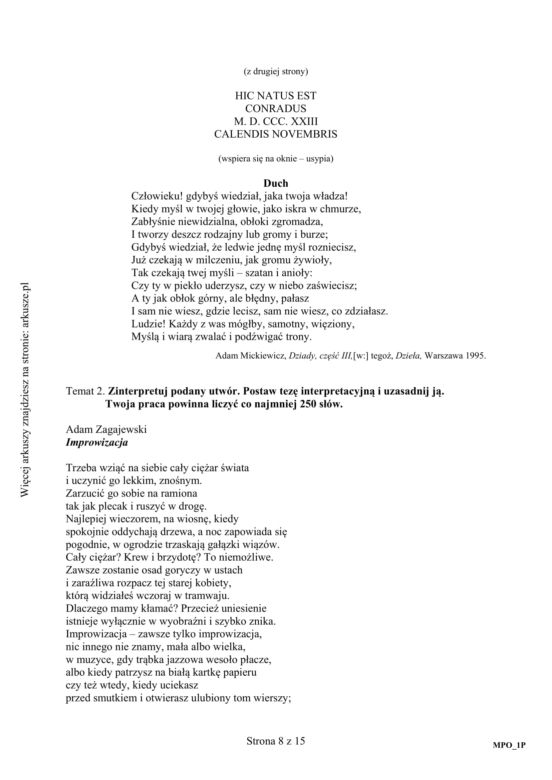 Matura poprawkowa język polski 2015 sierpień (poziom podstawowy)