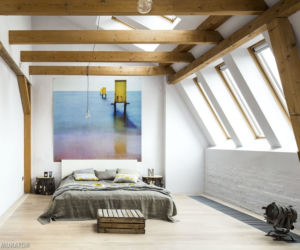 Sypialnia na poddaszu w stylu loft