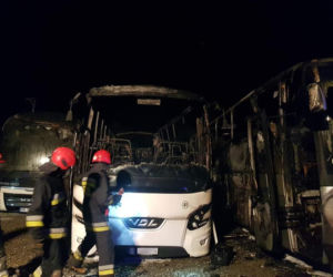 Pożar autokarów w Krośnie