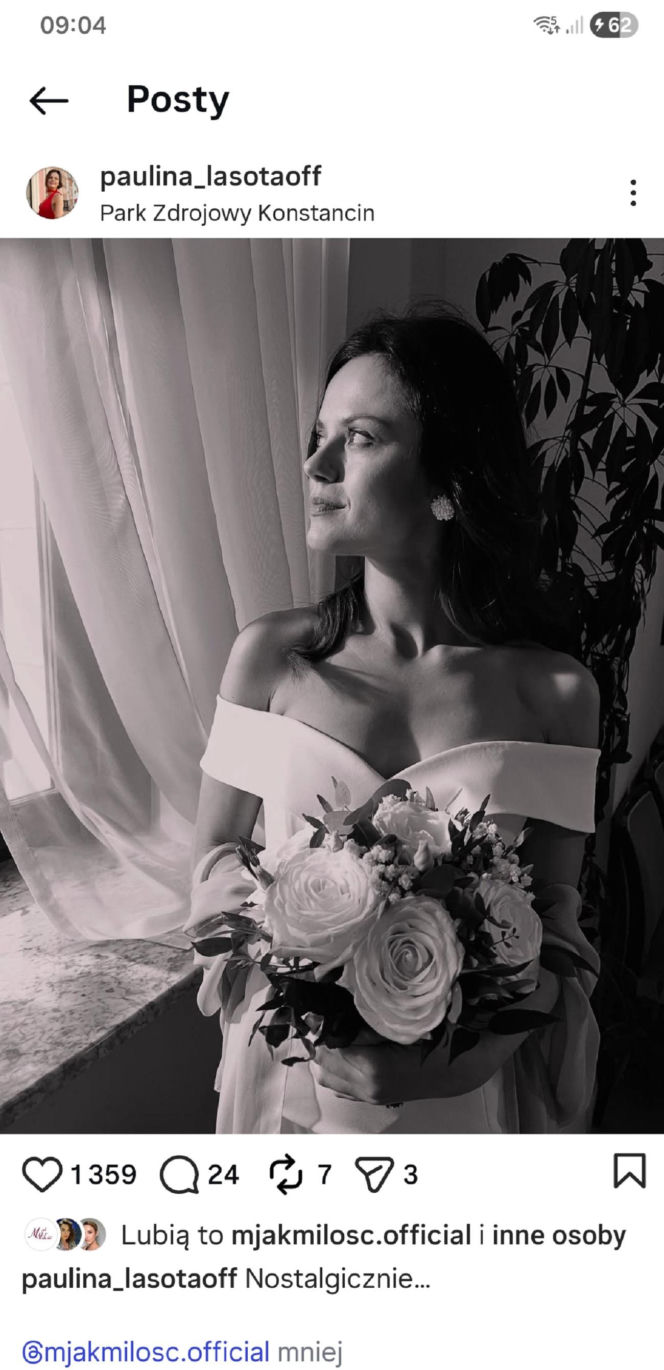 M jak miłość na planie. Kasia (Paulina Lasota) w sukni ślubnej. Weźmie ślub z Mariuszem?