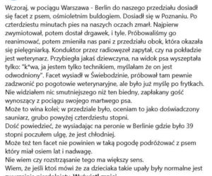 Pies konał w wagonie. Jakub Żulczyk był świadkiem tragedii