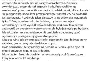 Pies konał w wagonie. Jakub Żulczyk był świadkiem tragedii
