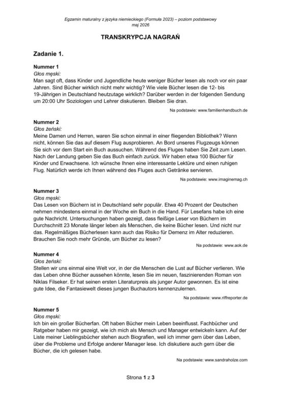 Matura 2026 z NIEMIECKIEGO: arkusze CKE, poziom podstawowy [Formuła 2023] 06.05.2026