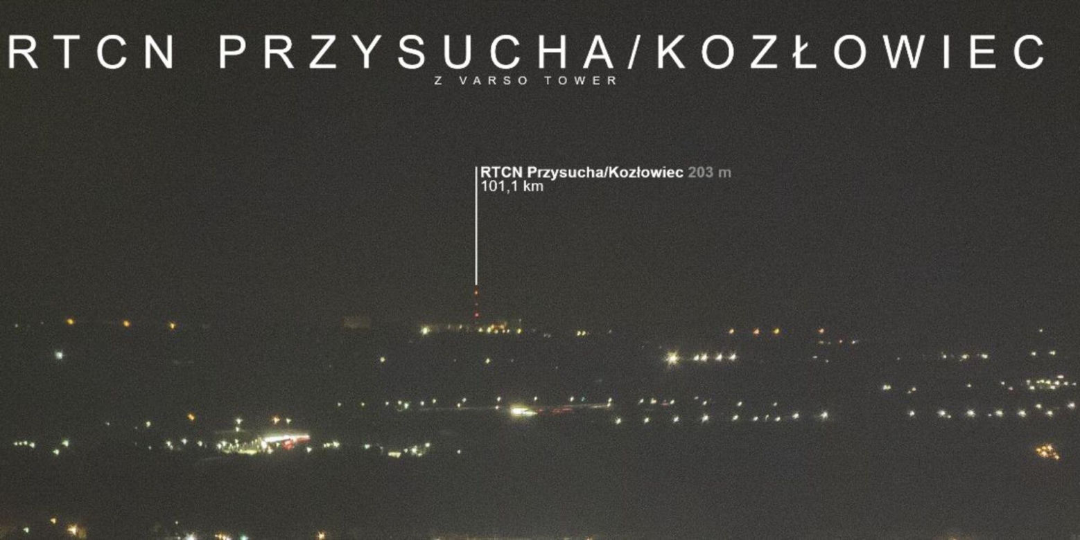 Radiowo-Telewizyjne Centrum Nadawcze w Kozłowcu widziane z Warszawy