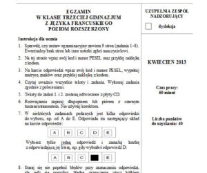 EGZAMIN GIMNAZJALNY 2013 JĘZYK FRANCUSKI rozszerzony