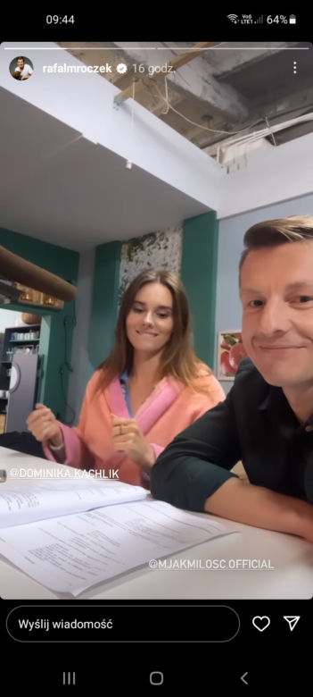M jak miłość na planie odcinek 1693. Paweł (Rafał Mroczek), Franka (Dominika Kachlik)