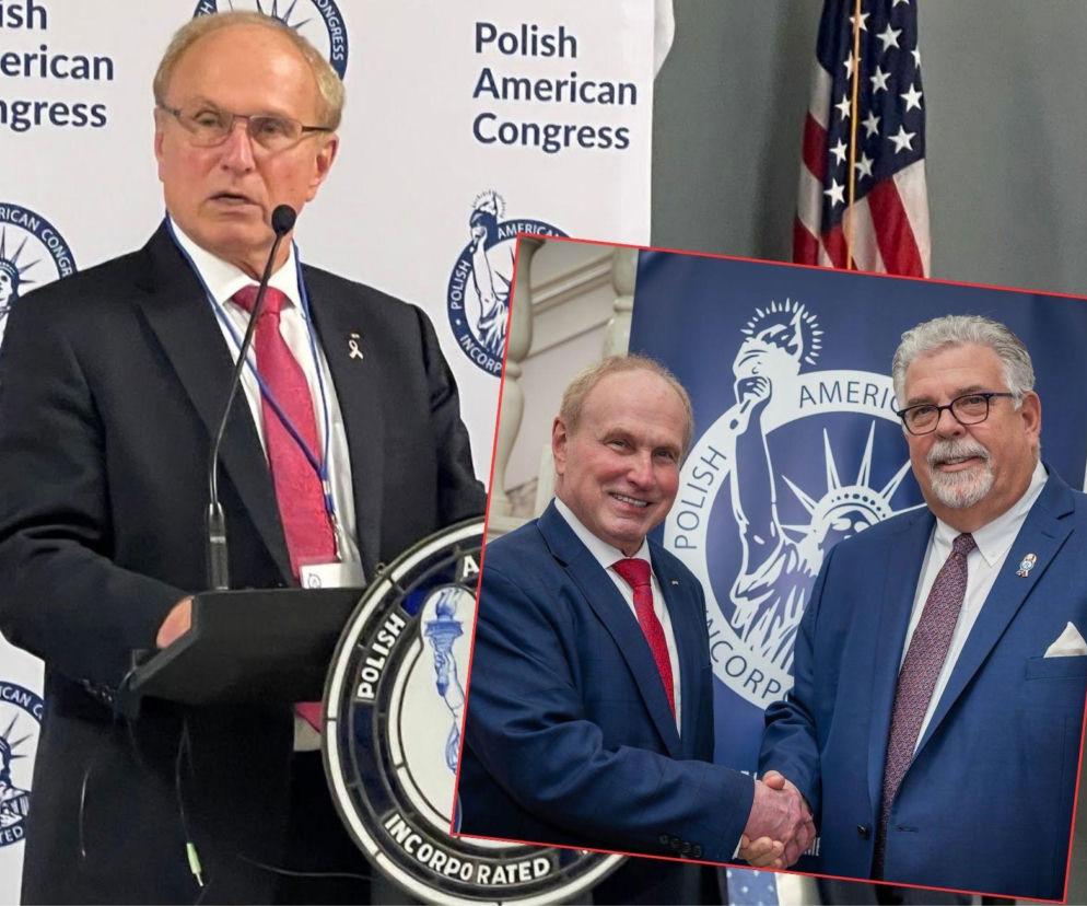 Frank Spula przemawia przy mównicy. Na miniaturowym zdjęciu uścisk dłoni z innym mężczyzną. O kandydacie pisze SE USA.