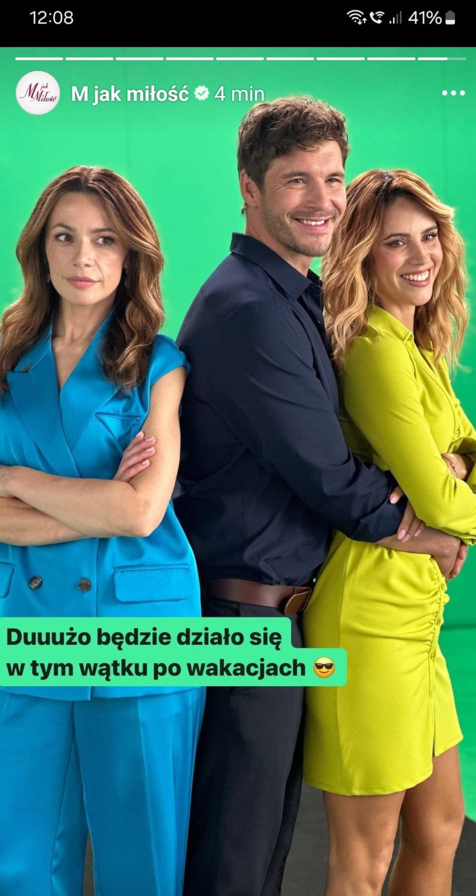 M jak miłość nowa czołówka po wakacjach 2024. Marcin (Mikołaj Roznerski), Kama (Michalina Sosna), Magdalena Turczeniewicz