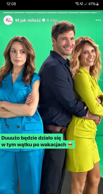 M jak miłość nowa czołówka po wakacjach 2024. Marcin (Mikołaj Roznerski), Kama (Michalina Sosna), Magdalena Turczeniewicz