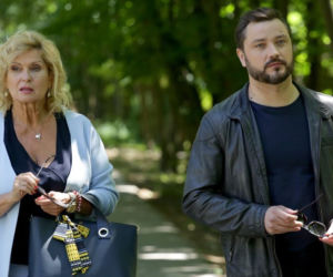 M jak miłość odc. 1388. Weronika Sobańska (Ewa Kasprzyk), detektyw (Maciej Zacharzewski)