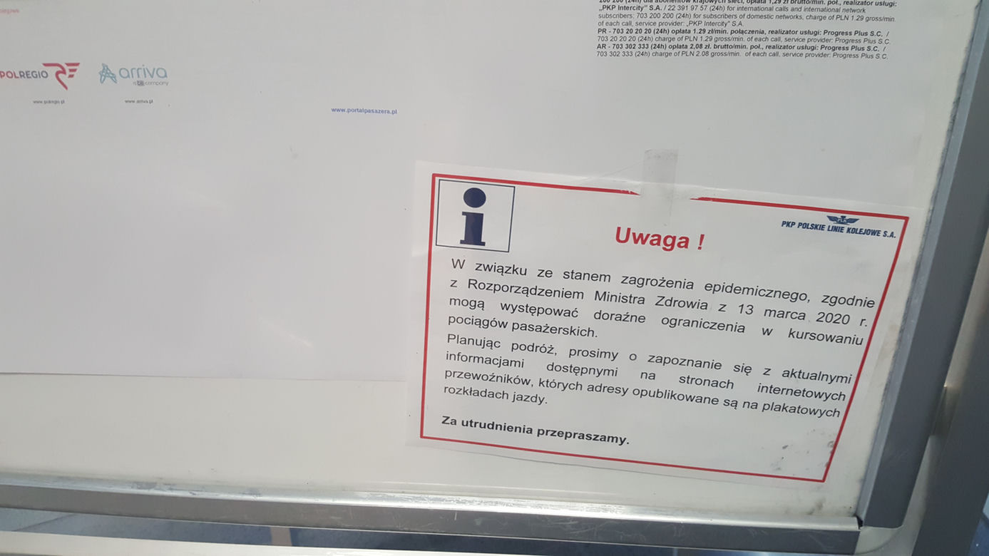 Dworzec Bydgoszcz Główna w czasie epidemii koronawirusa