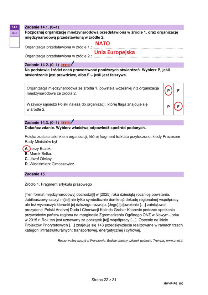 Matura próbna 2026: WOS rozszerzony - wszystkie odpowiedzi do arkusza CKE 16.01.2026