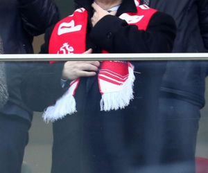 Jacek Kurski z żoną podczas meczu Polska - Łotwa