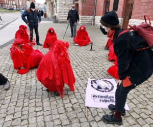 PRZERAŻAJĄCA manifestacja w centrum miasta! Milczący protest przypomniał o masowym wymieraniu [ZDJĘCIA]