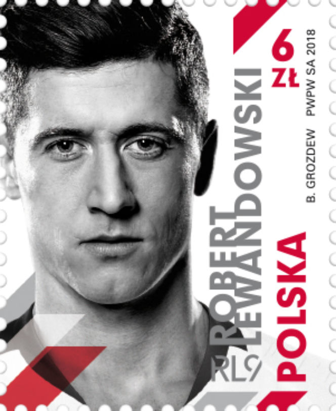 znaczek pocztowy z Robertem Lewandowskim