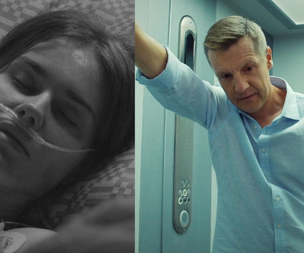 Dominika Kachlik jako Franka w szpitalu, podłączona do tlenu, obok zrozpaczony Rafał Mroczek grający Pawła Zduńskiego. Zdjęcie ilustruje tragiczne wydarzenia z M jak miłość i śmierć bohaterki, o której więcej przeczytasz na portalu Super Seriale.