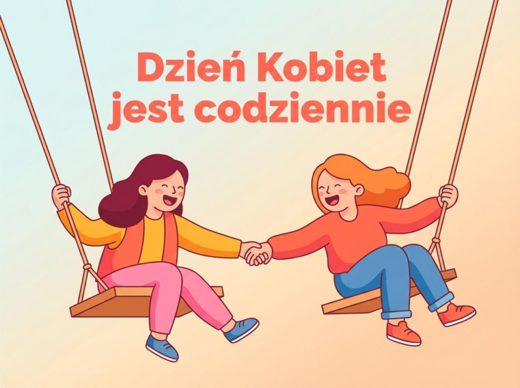 Przyjaciółki na huśtawkach na Dzień Kobiet