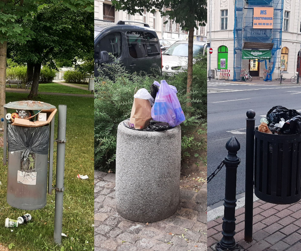 Przepełnione śmietniki w centrum Poznania