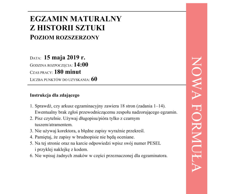 ARKUSZE CKE - Matura historia sztuki 2019
