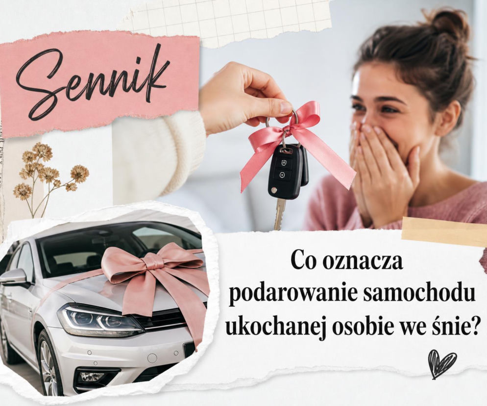 Ręka wręczająca kluczyki kobiecie. Obok miniatura auta z kokardą. O znaczeniu snów przeczytasz na SE.