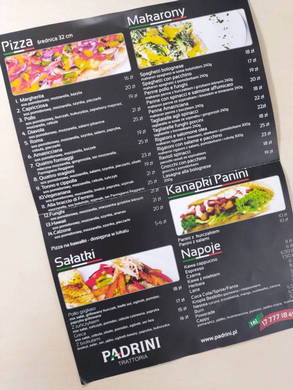 Pizzeria Padrini - ceny kiedyś