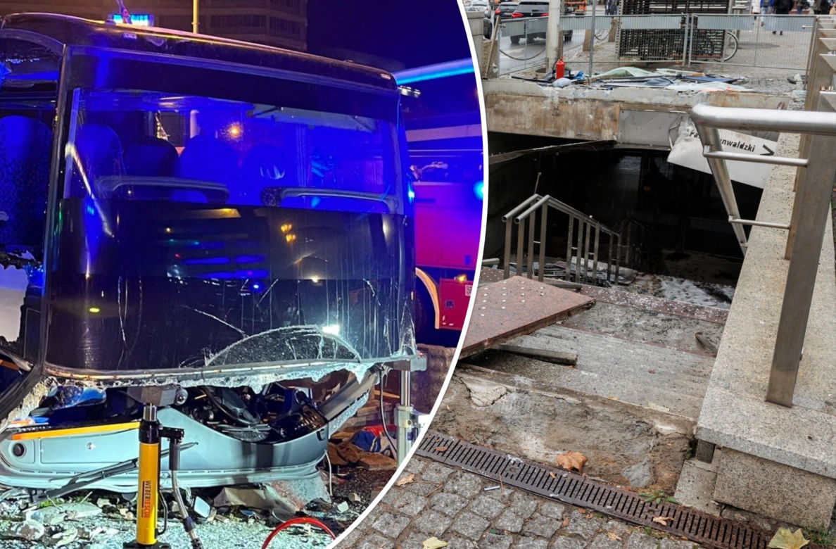 Autobus wjechał w przejście podziemne. Jedna osoba zginęła, trzy zostały ranne