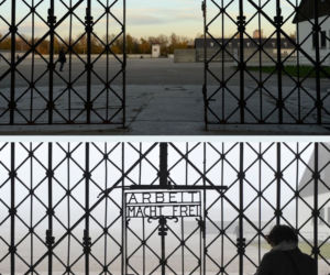 napis Arbeit macht frei skradziony w Dachau