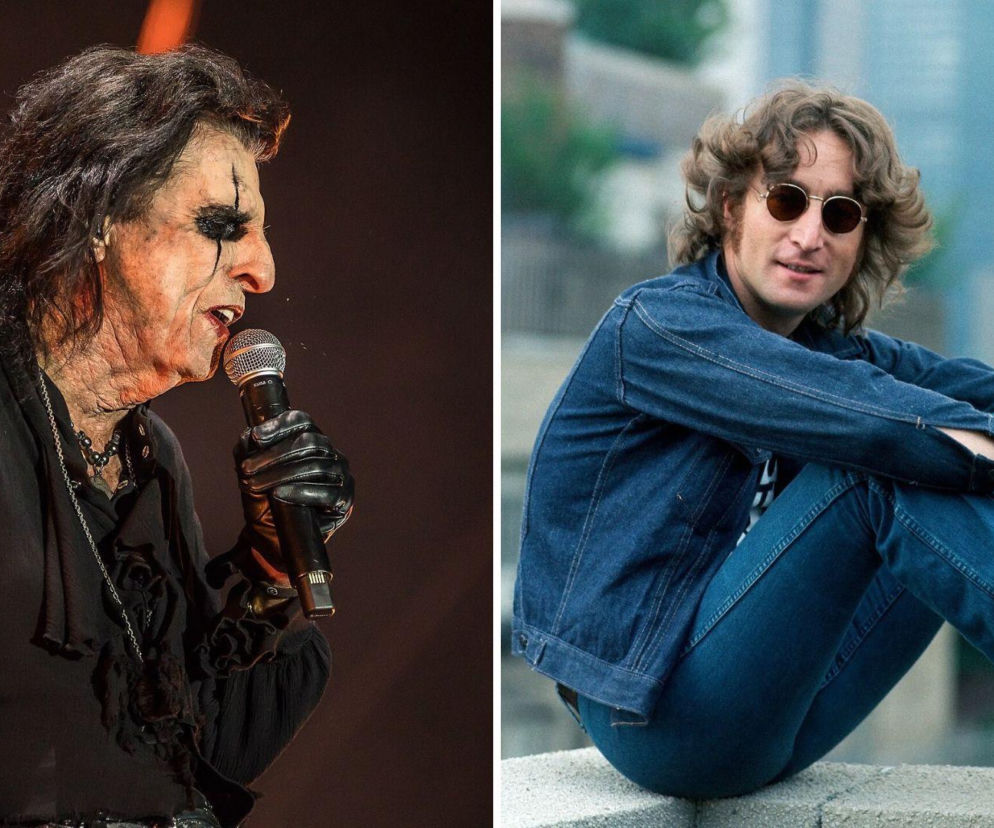 Alice Cooper śpiewa do mikrofonu. Obok na zdjęciu John Lennon w dżinsach. O ich relacji przeczytasz na EskaRock.