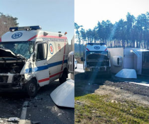 Wypadek z udziałem karetki na DK 10 koło Piły! Poszkodowany ratownik i pacjentka [ZDJĘCIA]