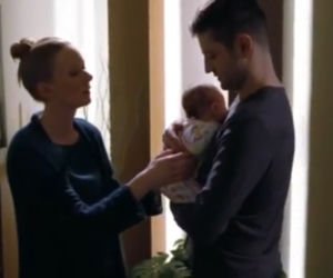 Na dobre i na złe odc. 562. Adam Krajewski (Grzegorz Daukszewicz), Wiktoria Consalida (Katarzyna Dąbrowska), Frania (Antosia Gawron)
