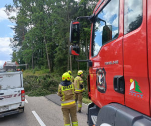 Drzewa na drogach i budynkach. Zniszczone namioty harcerzy. Walka z żywiołem  na Warmii i Mazurach