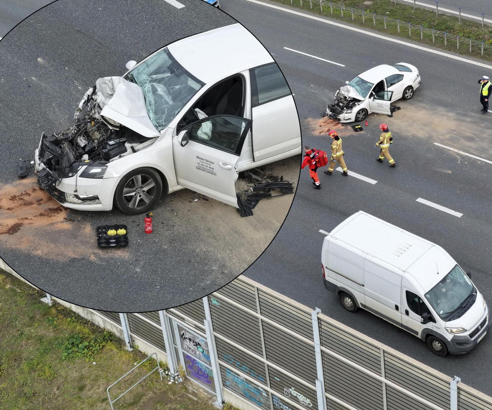 Potężna kraksa na S2. Ranne dwie osoby, w tym żołnierz