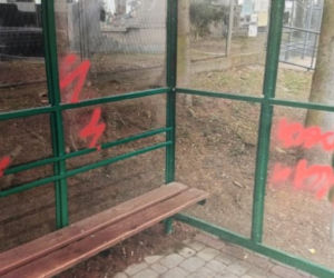66-latka zniszczyła dwa przystanki. Sprejem namalowała błyskawice i napisała Kaczor won