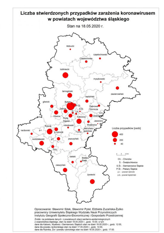 Rozmieszczenie i zasięg występowania SARS-CoV-2 w województwie śląskim
