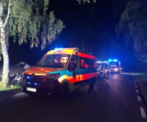 Kościaniak uderzył autem w drzewo. Chciał uniknąć zderzenia z sarną [ZDJĘCIA]