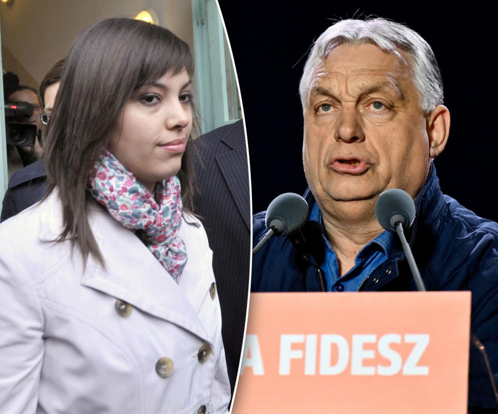 Viktor Orban podczas przemówienia. Obok na wstawce jego córka Rahel Orban. O jej wyjeździe przeczytasz na SE Polityka.