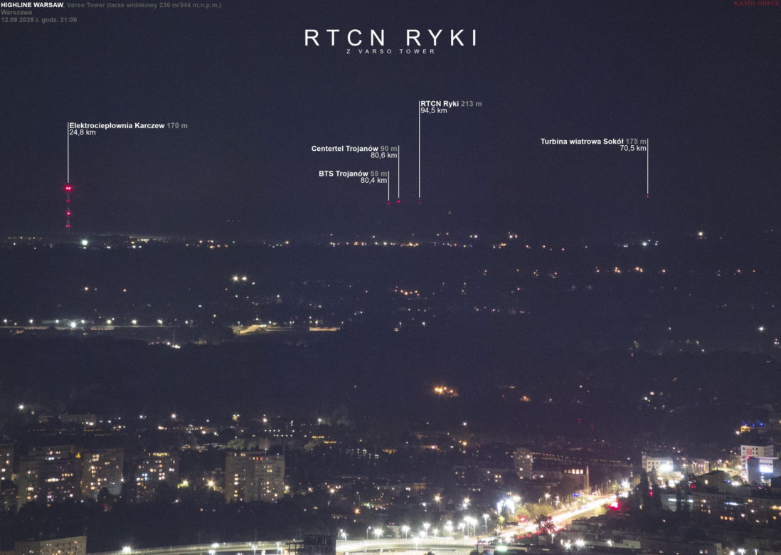 Radiowo-Telewizyjne Centrum Nadawcze Ryki widziane z Warszawy
