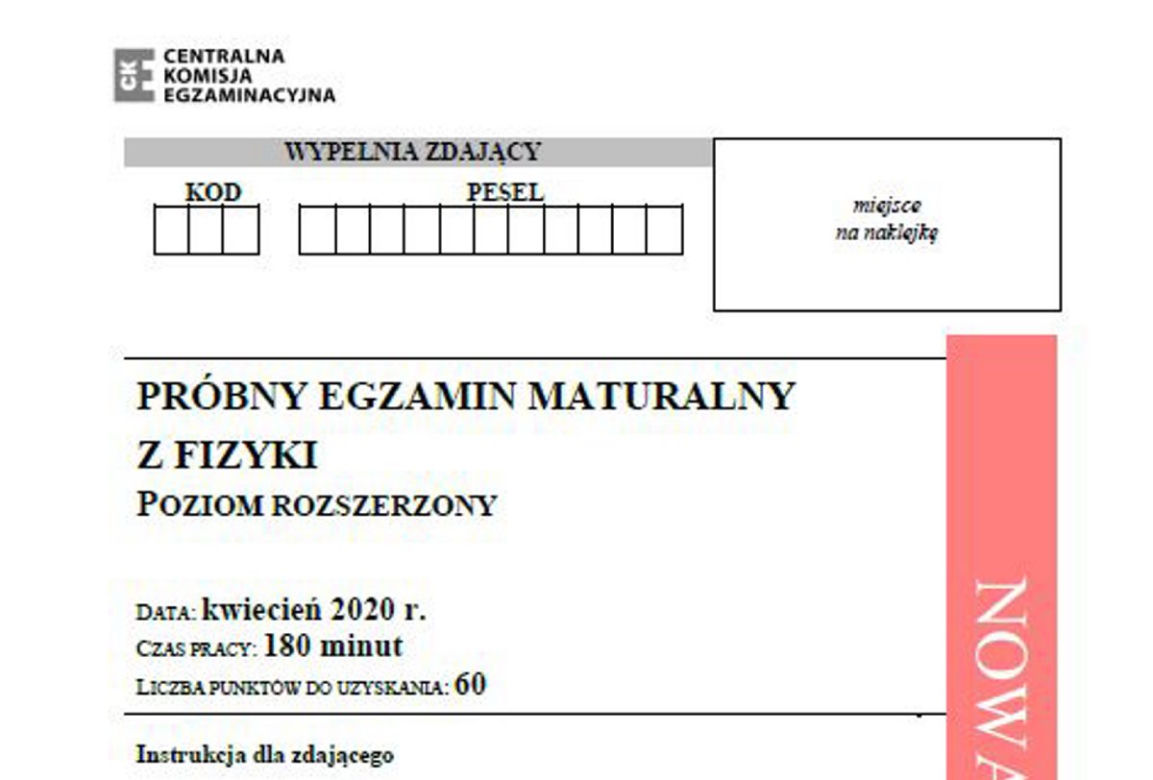 Matura próbna 2020 fizyka - rozszerzony