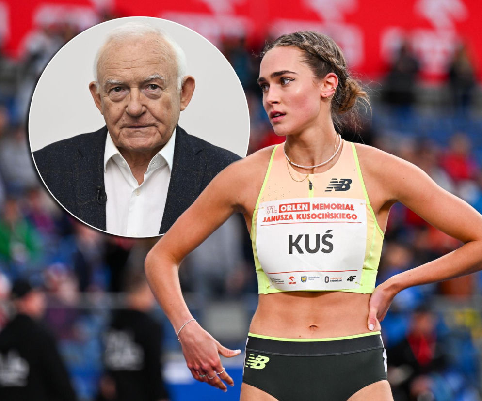 Lekkoatletka Anastazja Kuś na stadionie, na miniaturze Leszek Miller. O obronie sportsmenki przeczytasz na SE.