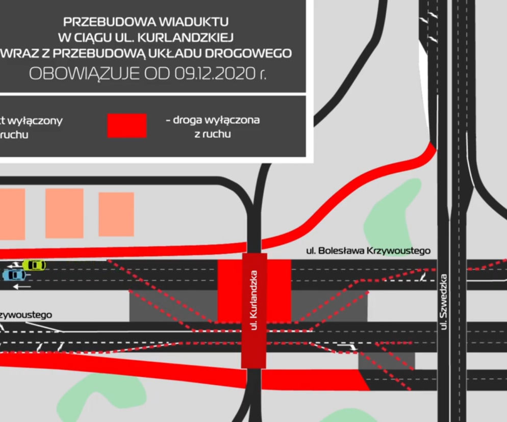Zmiana organizacji ruchu pod przebudowywanym wiaduktem w ciągu ul. Kurlandzkiej