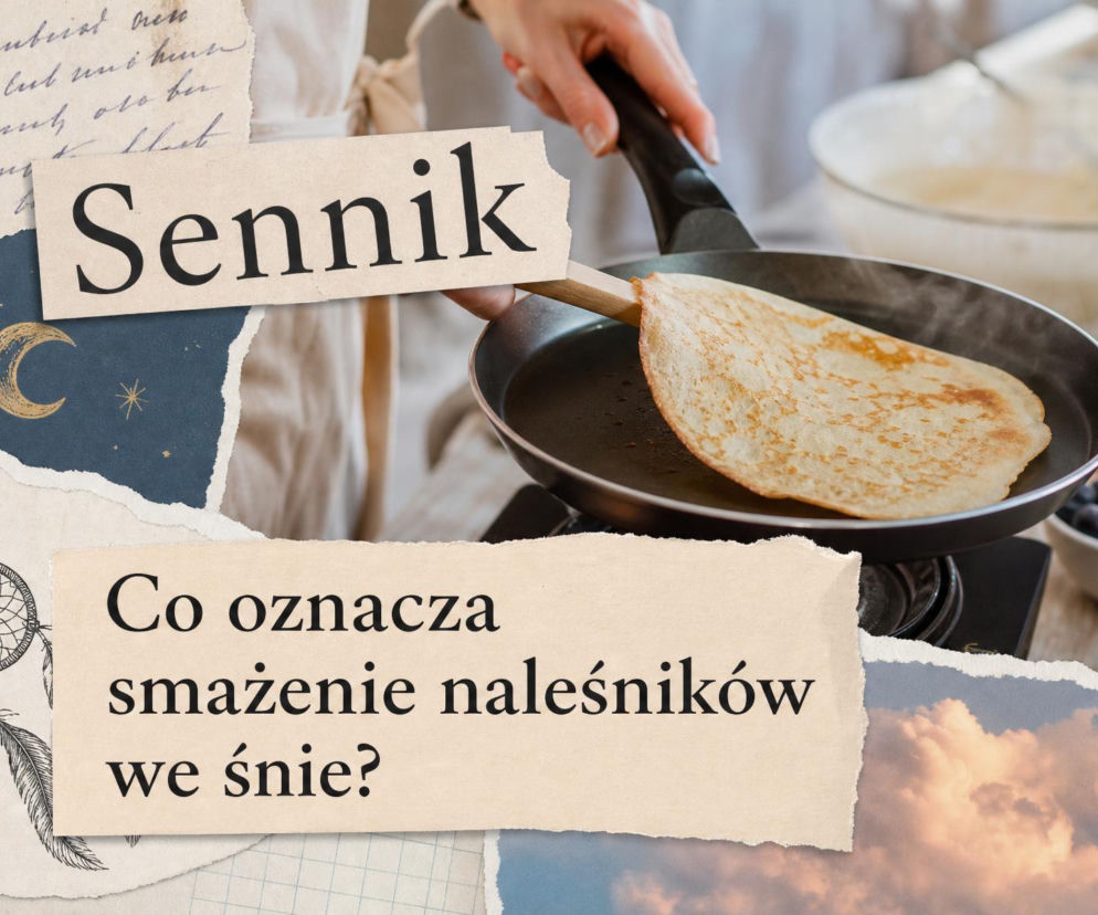 Osoba smażąca naleśnika na patelni. O znaczeniu snów i senniku przeczytasz na SE.