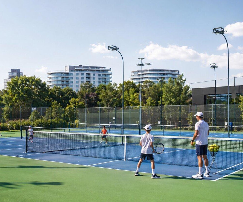 Dzieci trenują na kortach tenisowych pod okiem trenera. O funduszach na sport w regionie czytaj na Eska Koszalin.
