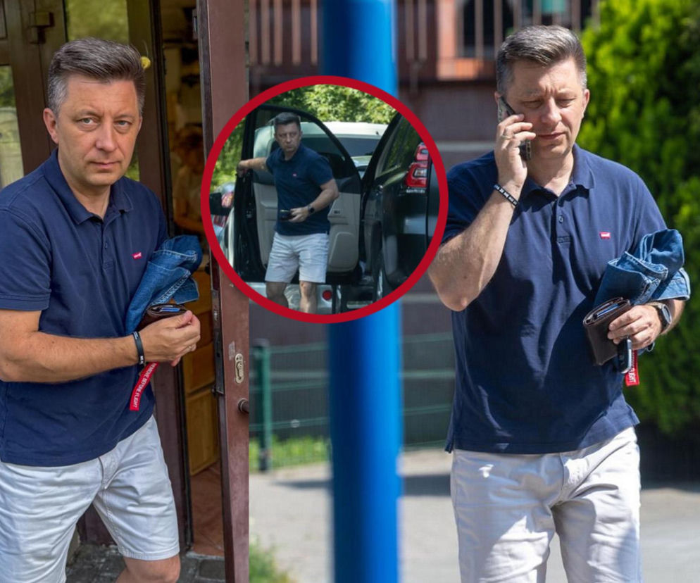 Michał Dworczyk wychodzi od krawca. Obok na miniaturze wysiada z auta. O wizycie europosła u krawca przeczytasz na SE.