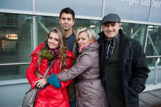 Na Wspólnej po wakacjach 2013. Nicole (Maria Niklińska), Mikołaj (Krzysztof Wieszczek), Roman (Waldemar Obłoza), Honorata (Aleksandra Konieczna)