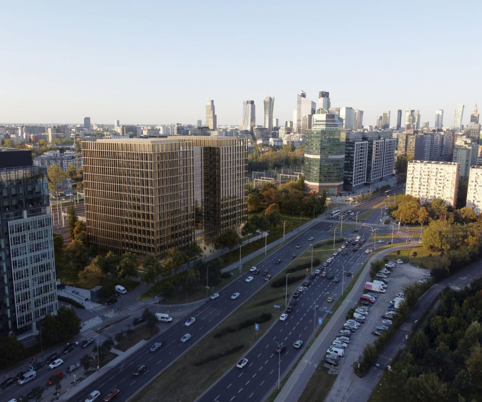 Wizualizacja biurowca przy Alejach Jerozolimskich 140 w Warszawie. O planach Grupy PKP przeczytasz w serwisie Architektura.