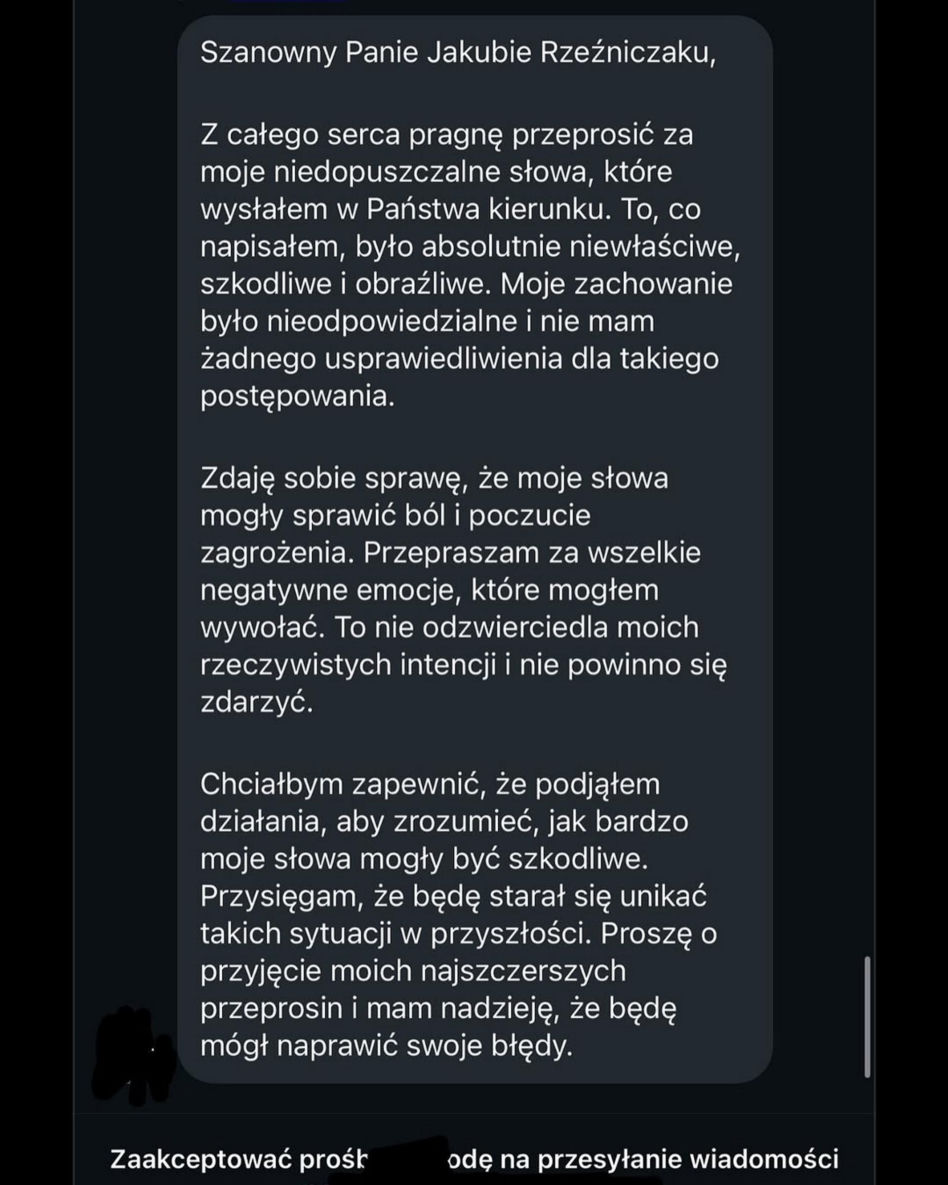 Jakub Rzeźniczak zgłosił hejtera na policję. Opublikował wiadomości z groźbami